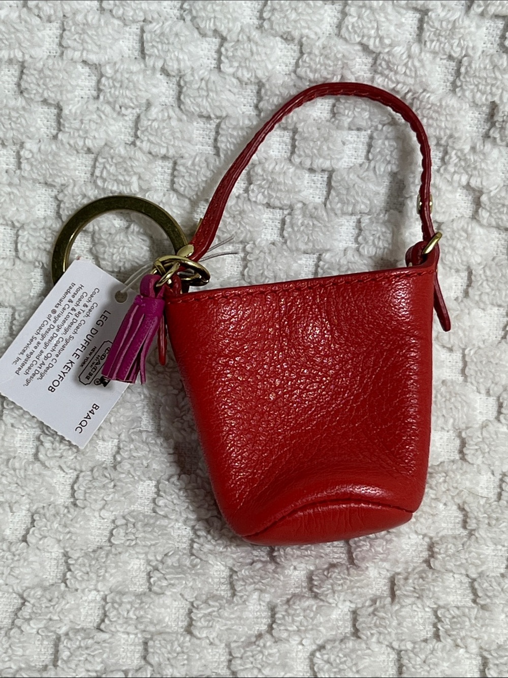 Coach Vermillion Leather Legacy Duffle Keychain Key Fob Bag Charm